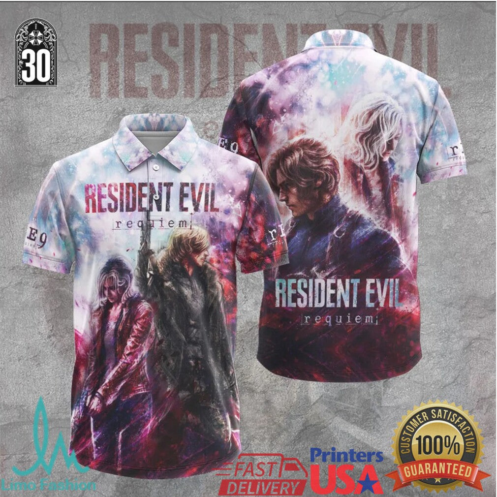 Resident Evil 30th Anniversary Leon and Ada Wong Cosmic Galaxy Retro Action T Shirt - Limotees LLC