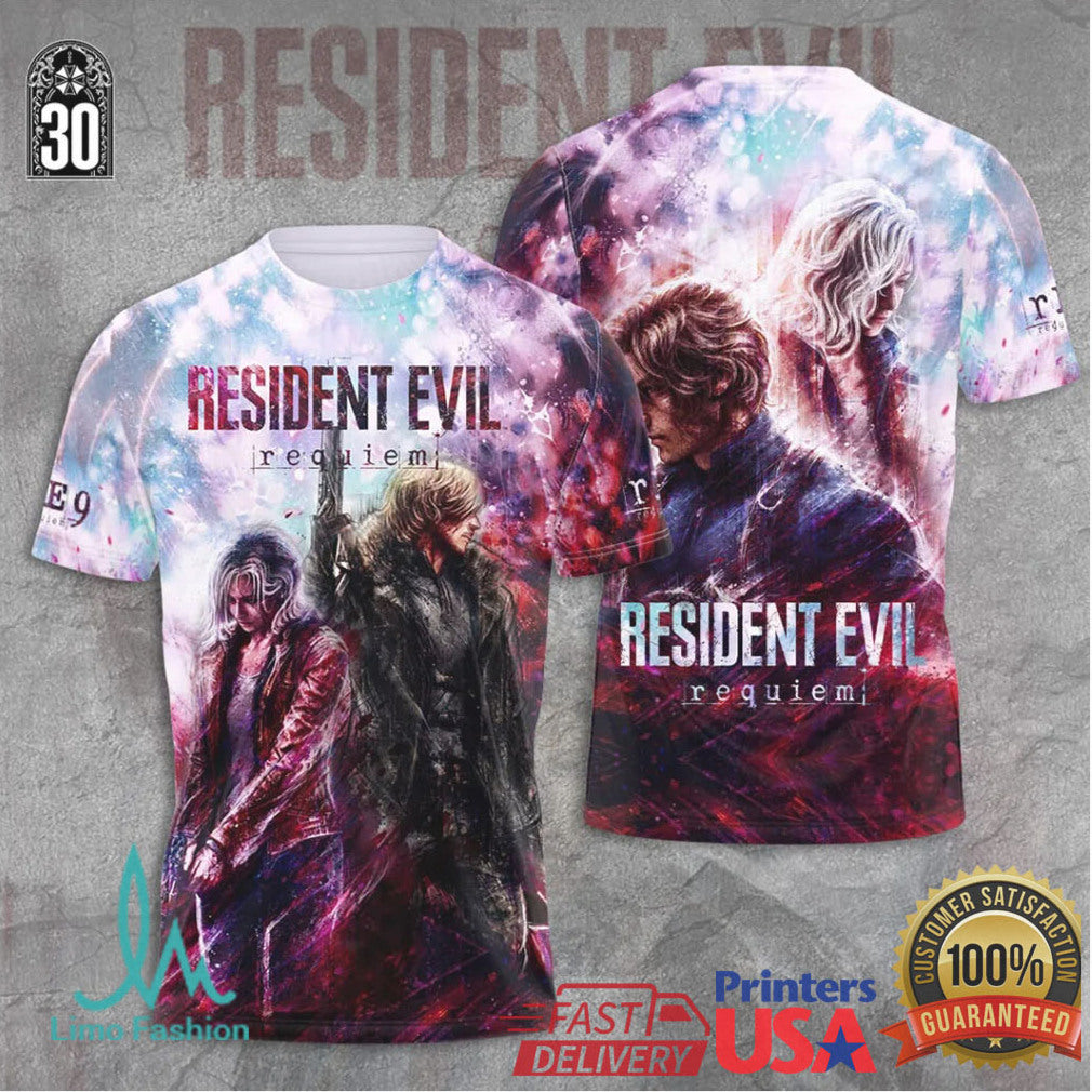 Resident Evil 30th Anniversary Leon and Ada Wong Cosmic Galaxy Retro Action T Shirt - Limotees LLC