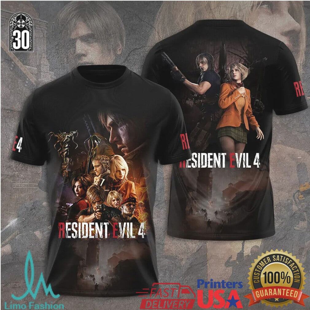 Resident Evil 4 Remake Leon & Ashley Character Art T Shirt - Limotees LLC