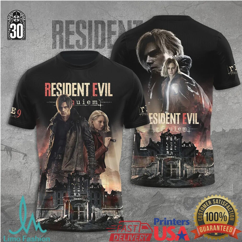 Resident Evil Requiem Leon & Ashley Cinematic Poster T Shirt - Limotees LLC