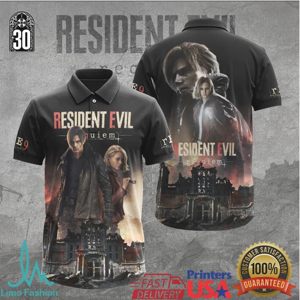 Resident Evil Requiem Leon & Ashley Cinematic Poster T Shirt - Limotees LLC