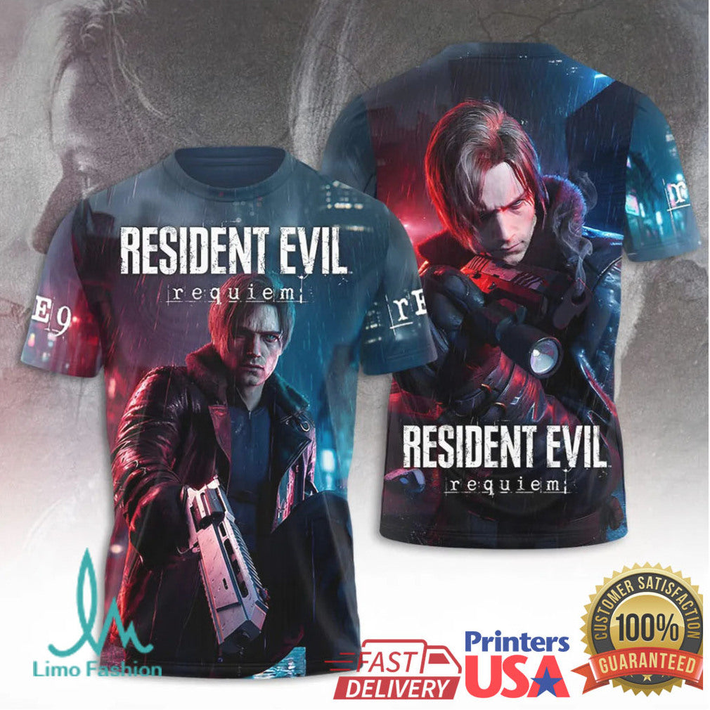 Resident Evil Requiem Leon S. Kennedy Video Game Action Retro Men Women T Shirt - Limotees LLC