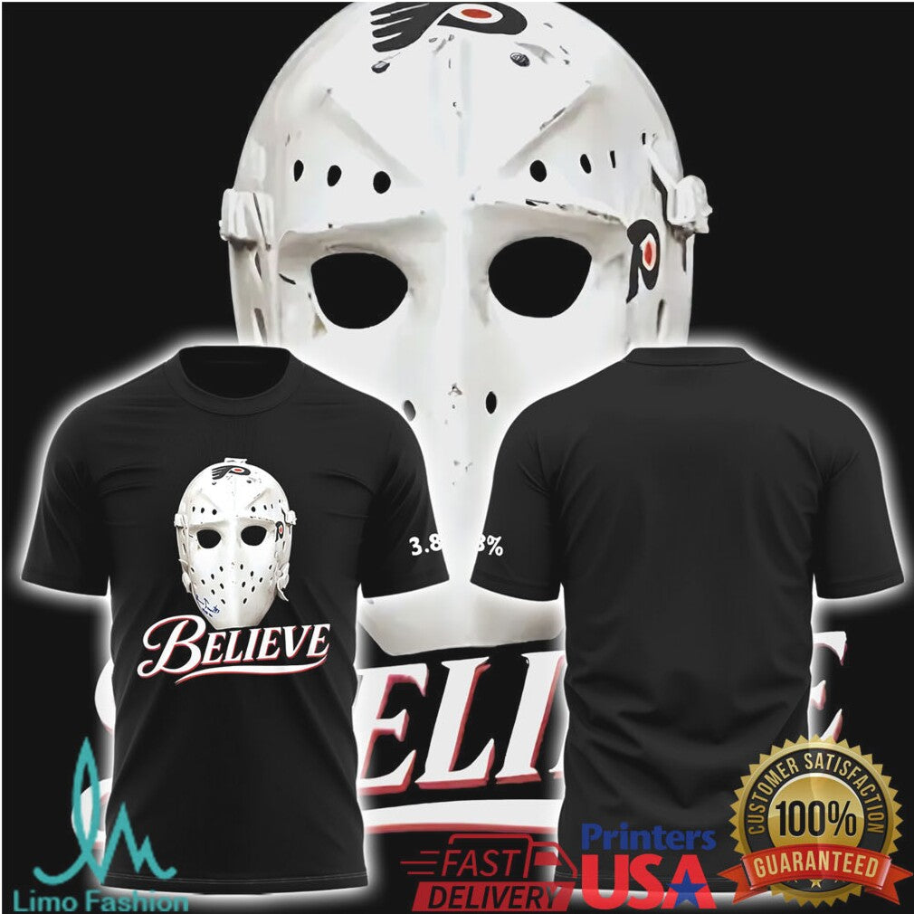 Retro Flyers Goalie Mask “Believe” Graphic T Shirt Black Edition