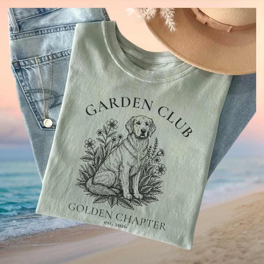 Retro Golden Retriever Garden Club Floral Plant Lover Aesthetic T Shirt - Limotees LLC