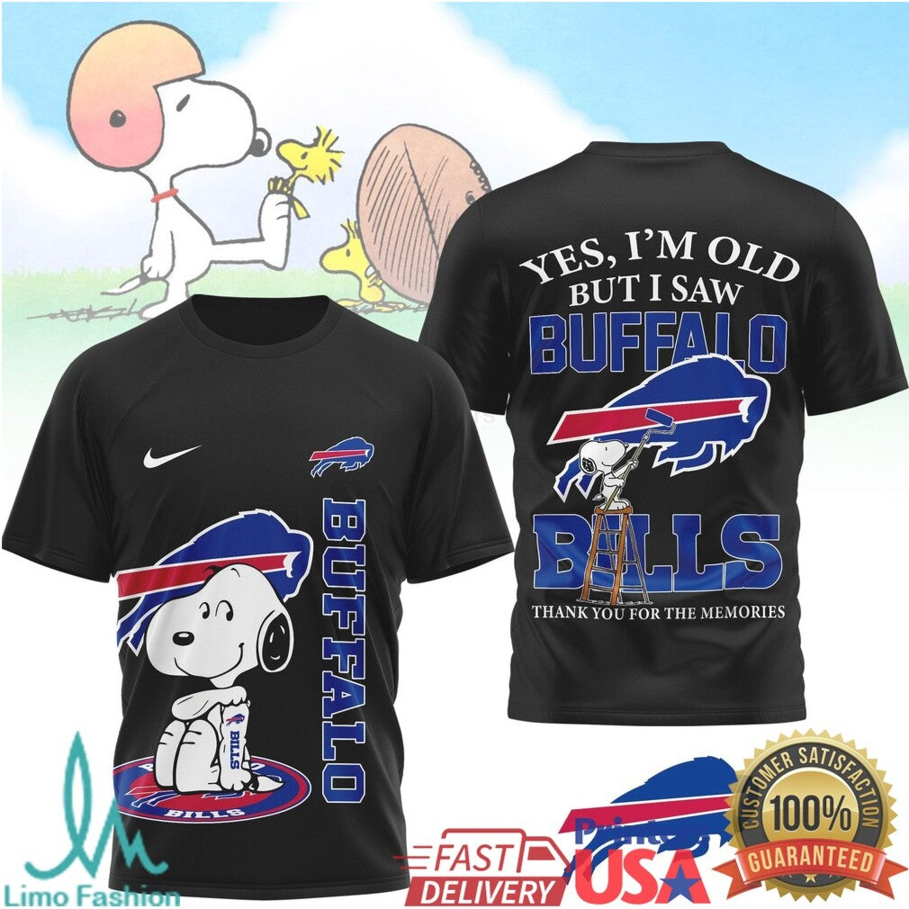 Retro Snoopy Buffalo Bills T Shirt Official Logo Peanuts Football Fan Apparel - Limotees LLC