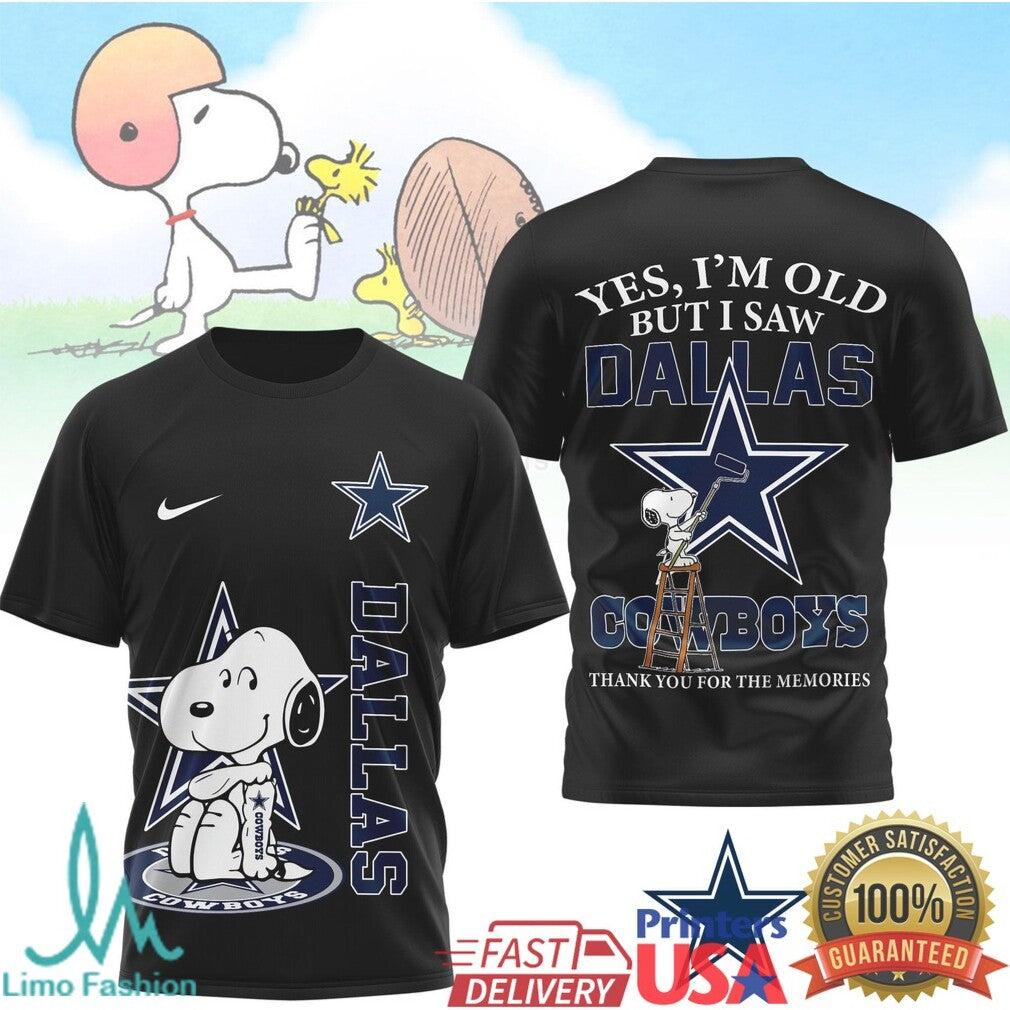 Retro Snoopy Dallas Cowboys NFL Fan T Shirt Yes I'm Old Sports Graphic T Shirt - Limotees LLC