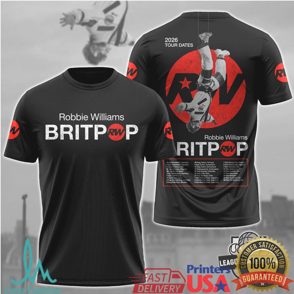 Robbie Williams Britpop 2026 World Tour Dates T Shirt - Limotees LLC