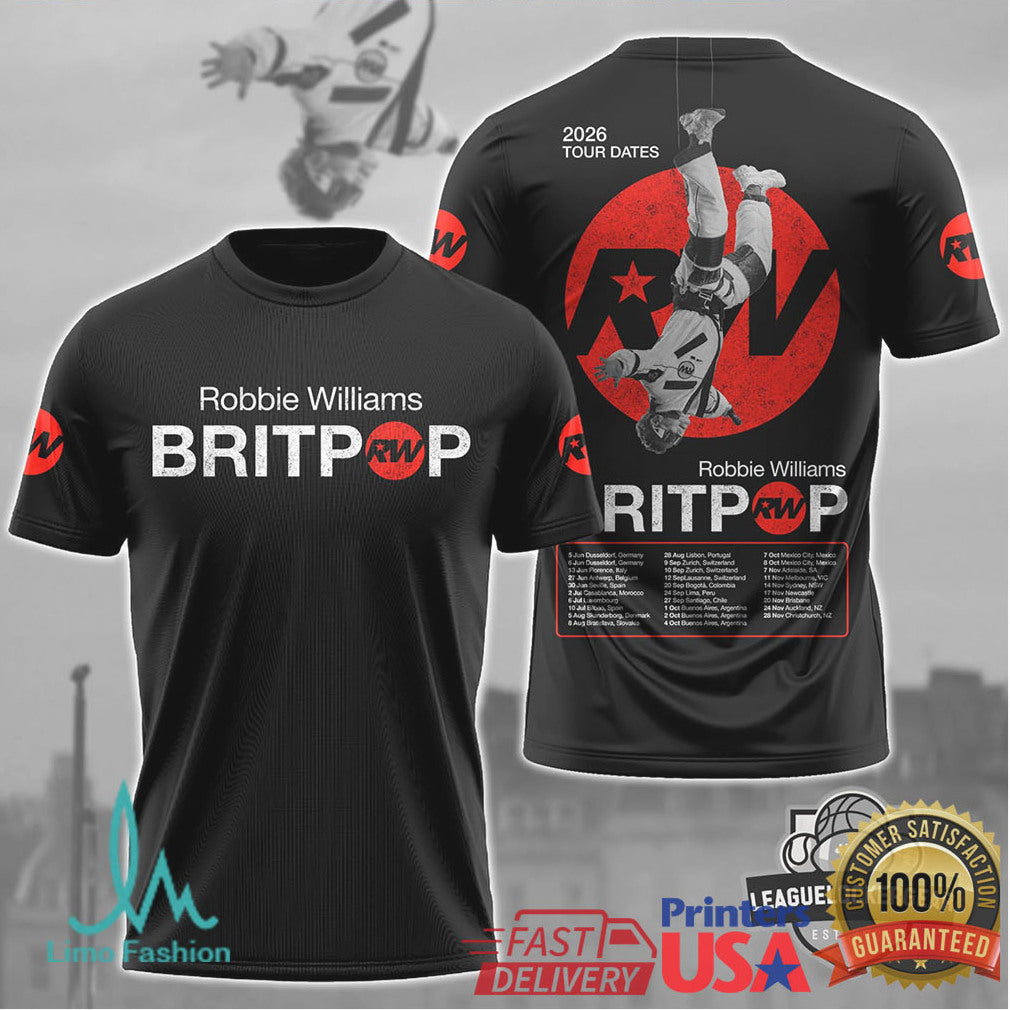 Robbie Williams Britpop 2026 World Tour Dates T Shirt - Limotees LLC