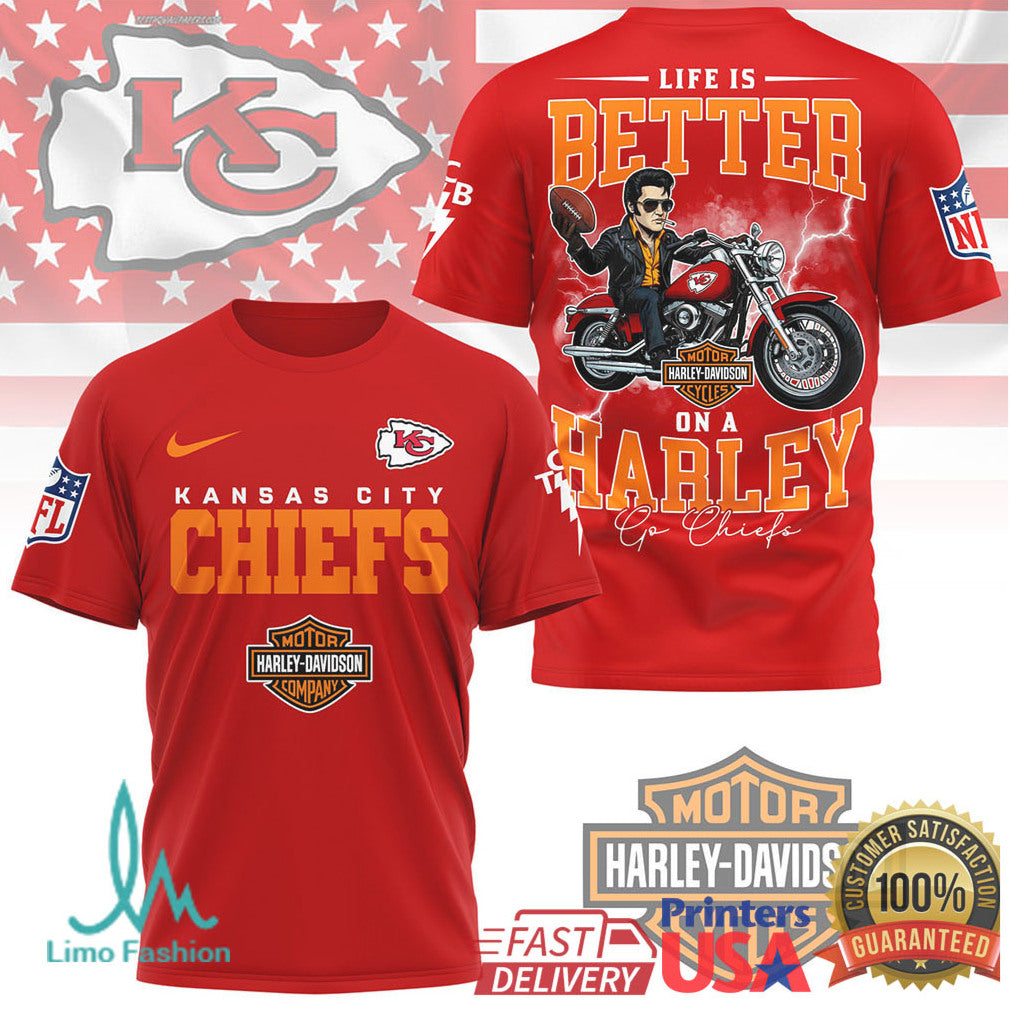 Kansas City Chiefs Official NFL Elvis Presley Harley Davidson 3D Shirt - Limotees LLC