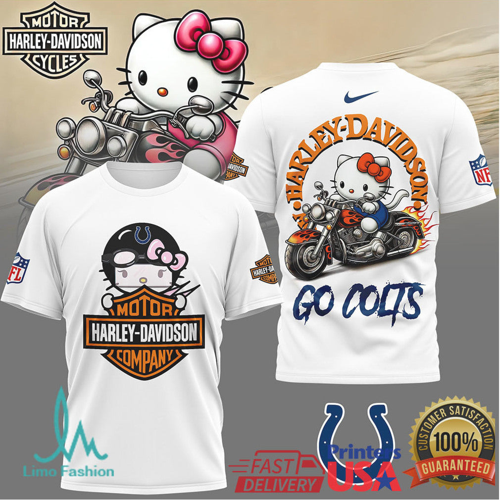 Indianapolis Colts Official NFL Hello Kitty Harley Davidson 3D Shirt - Limotees LLC