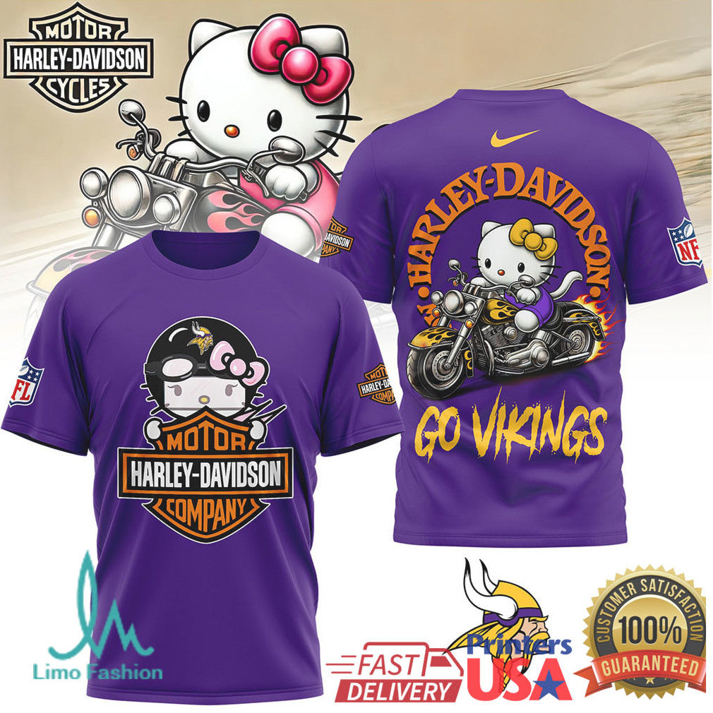 Minnesota Vikings Official NFL Hello Kitty Harley Davidson 3D Shirt - Limotees LLC