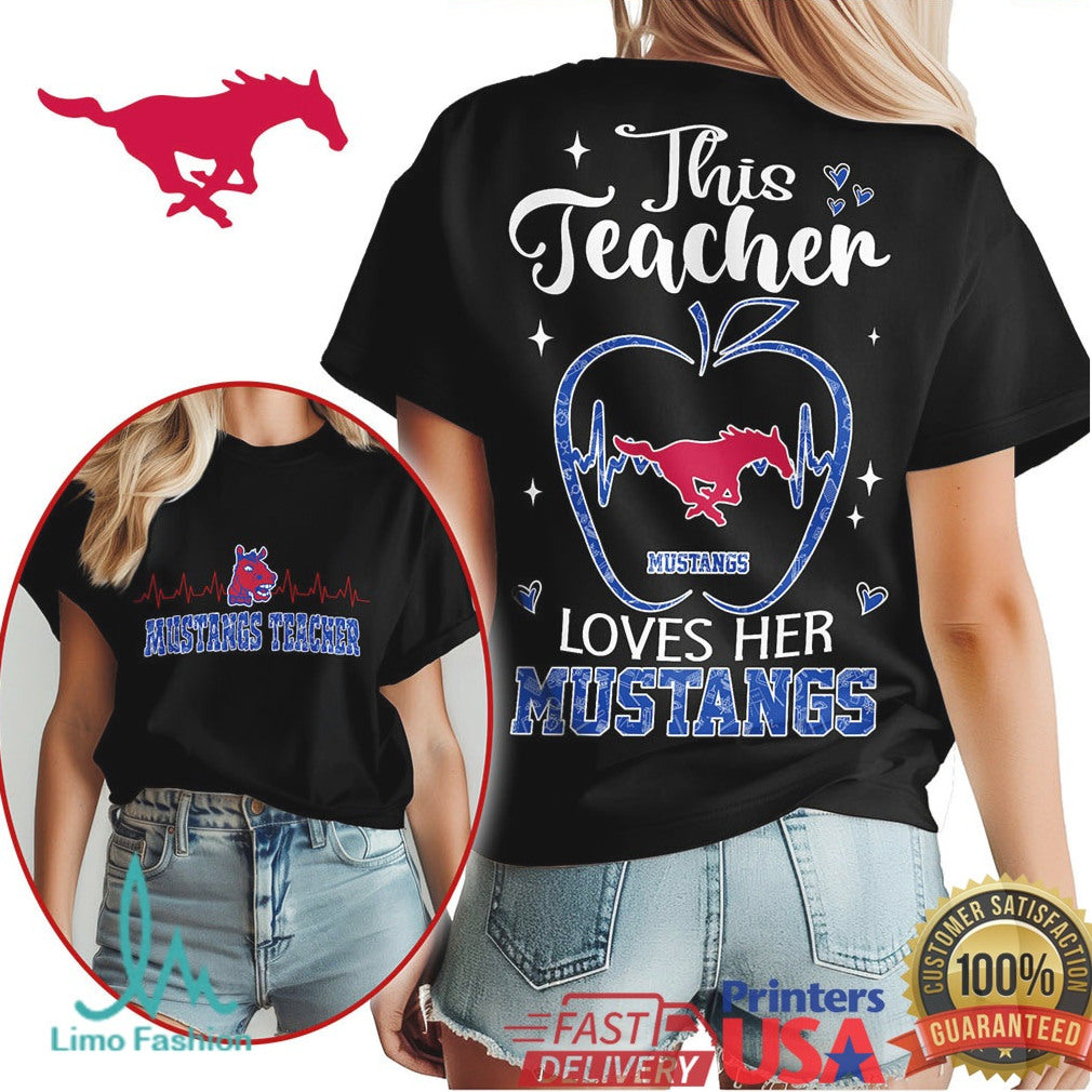 SMU Mustangs This Teacher Loves Her Mustangs Apple T Shirt - Limotees LLC