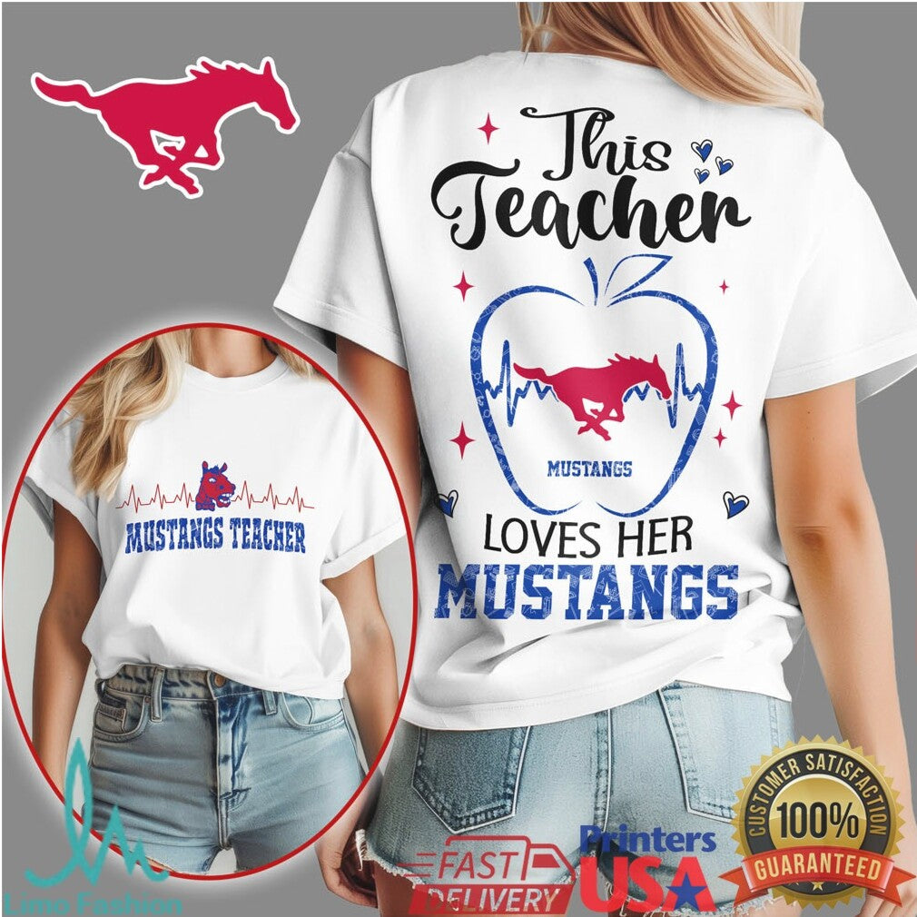 SMU Mustangs This Teacher Loves Her Mustangs Apple T Shirt - Limotees LLC