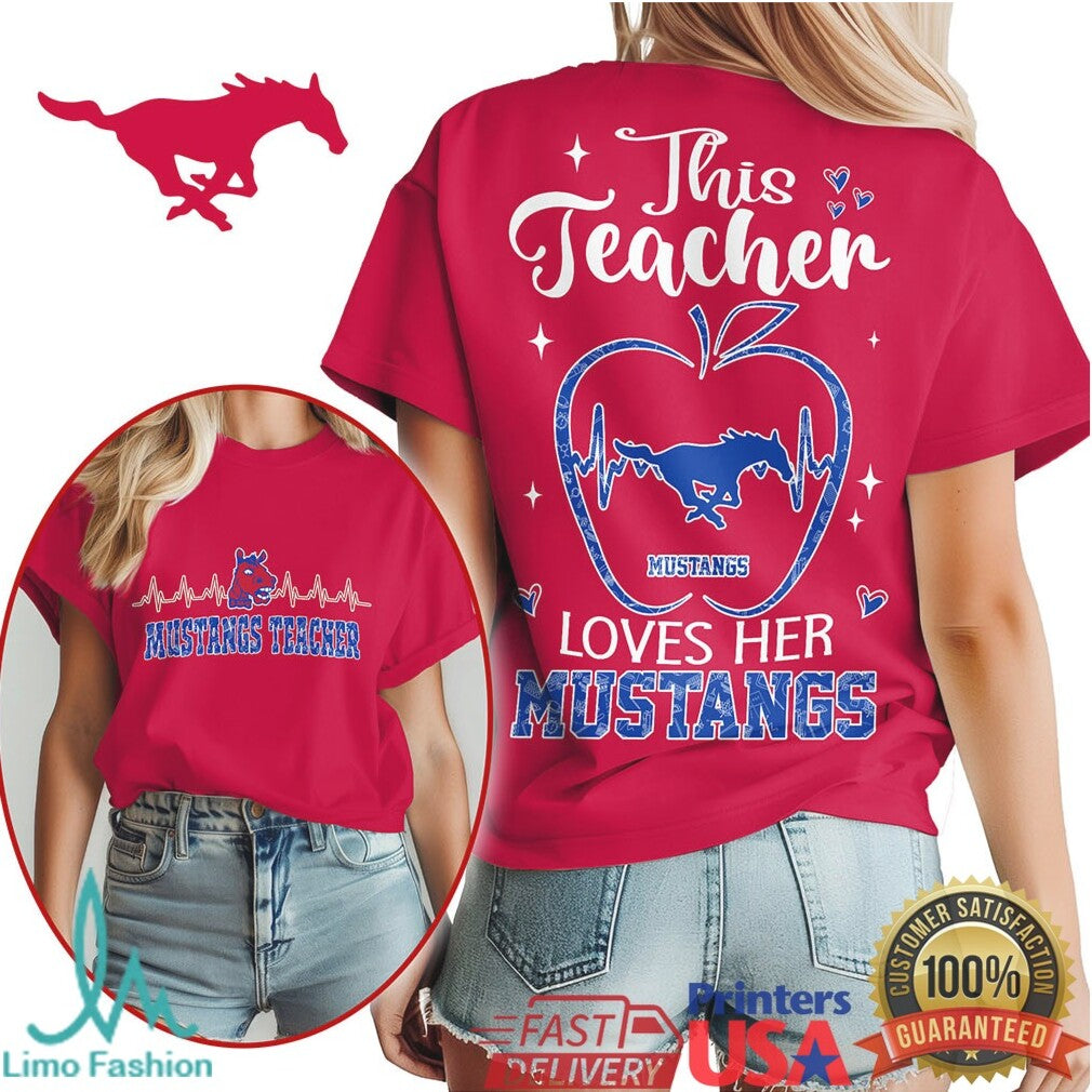 SMU Mustangs This Teacher Loves Her Mustangs Apple T Shirt - Limotees LLC