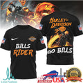 Buffalo Bills Official NFL Ghost Rider Harley Davidson 3D Shirt - Limotees LLC