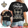 Saints Teacher Heartbeat Apple This Teacher Loves Her Saints T Shirt - Limotees LLC