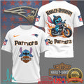 New England Patriots Official NFL Stitch Harley Davidson 3D Shirt - Limotees LLC
