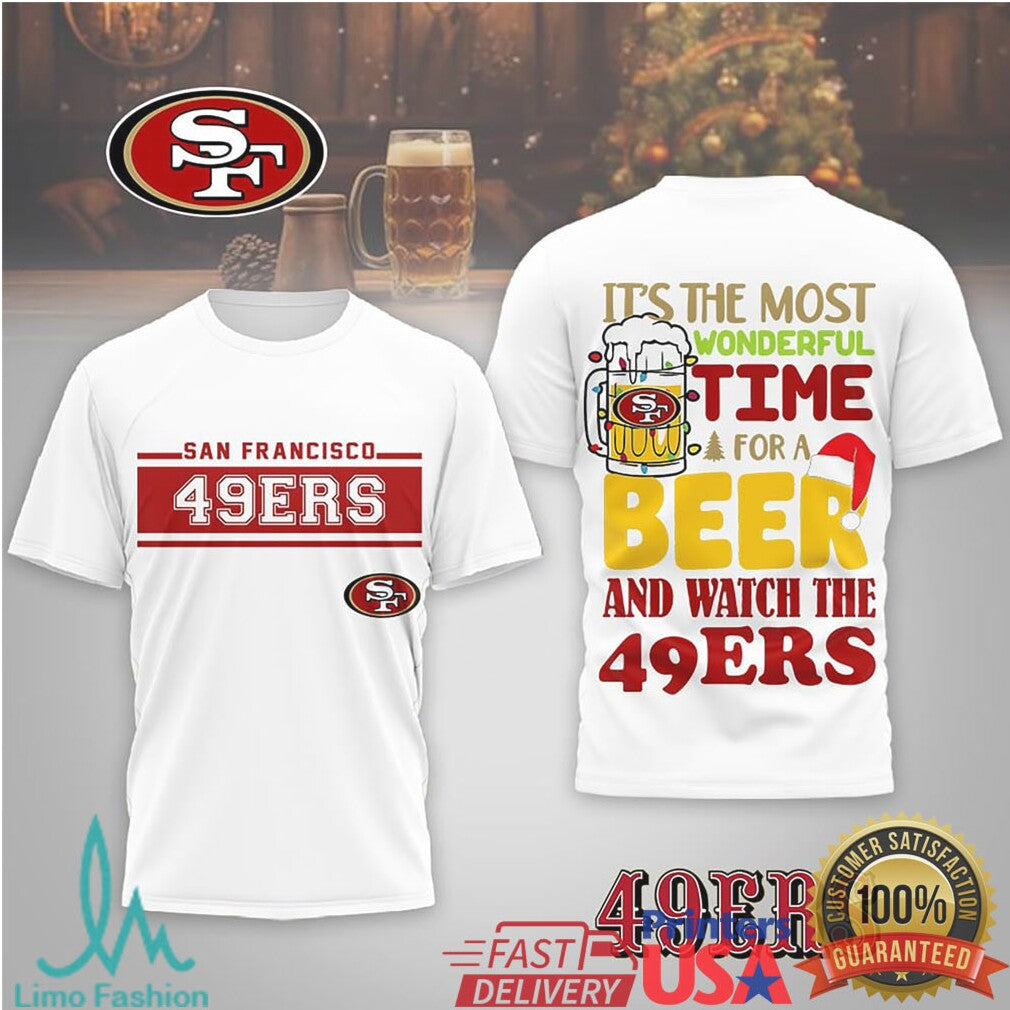 San Francisco 49ers Christmas Beer T Shirt “Most Wonderful Time for a Beer” - Limotees LLC