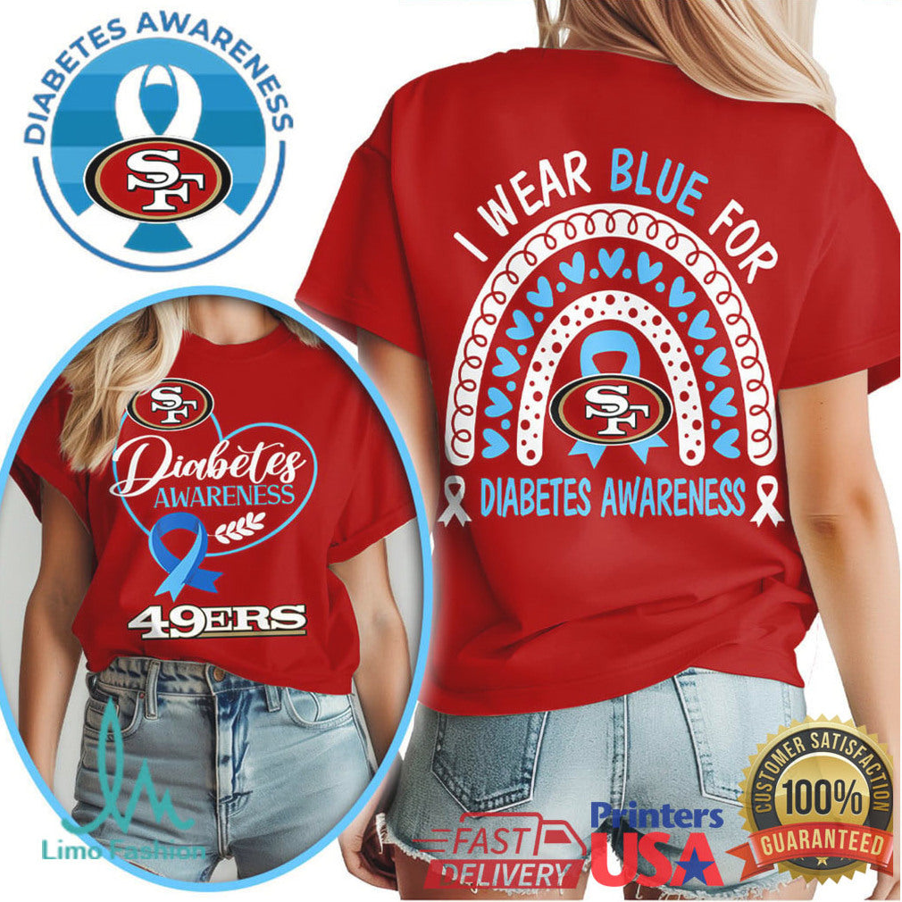 San Francisco 49ers Diabetes Awareness T Shirt I Wear Blue For Rainbow Design - Limotees LLC