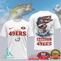 San Francisco 49ers Freedom Fishing Bass American Flag T Shirt - Limotees LLC