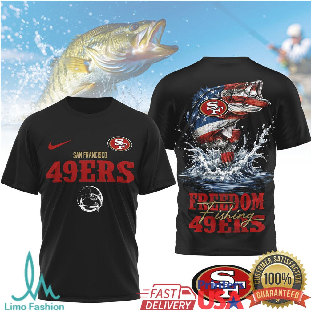 San Francisco 49ers Freedom Fishing Bass American Flag T Shirt - Limotees LLC