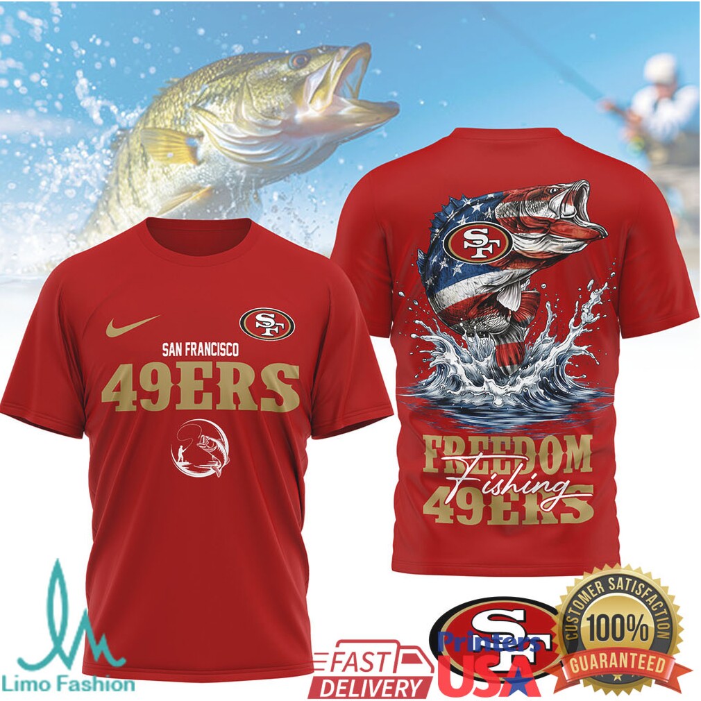 San Francisco 49ers Freedom Fishing Bass American Flag T Shirt - Limotees LLC