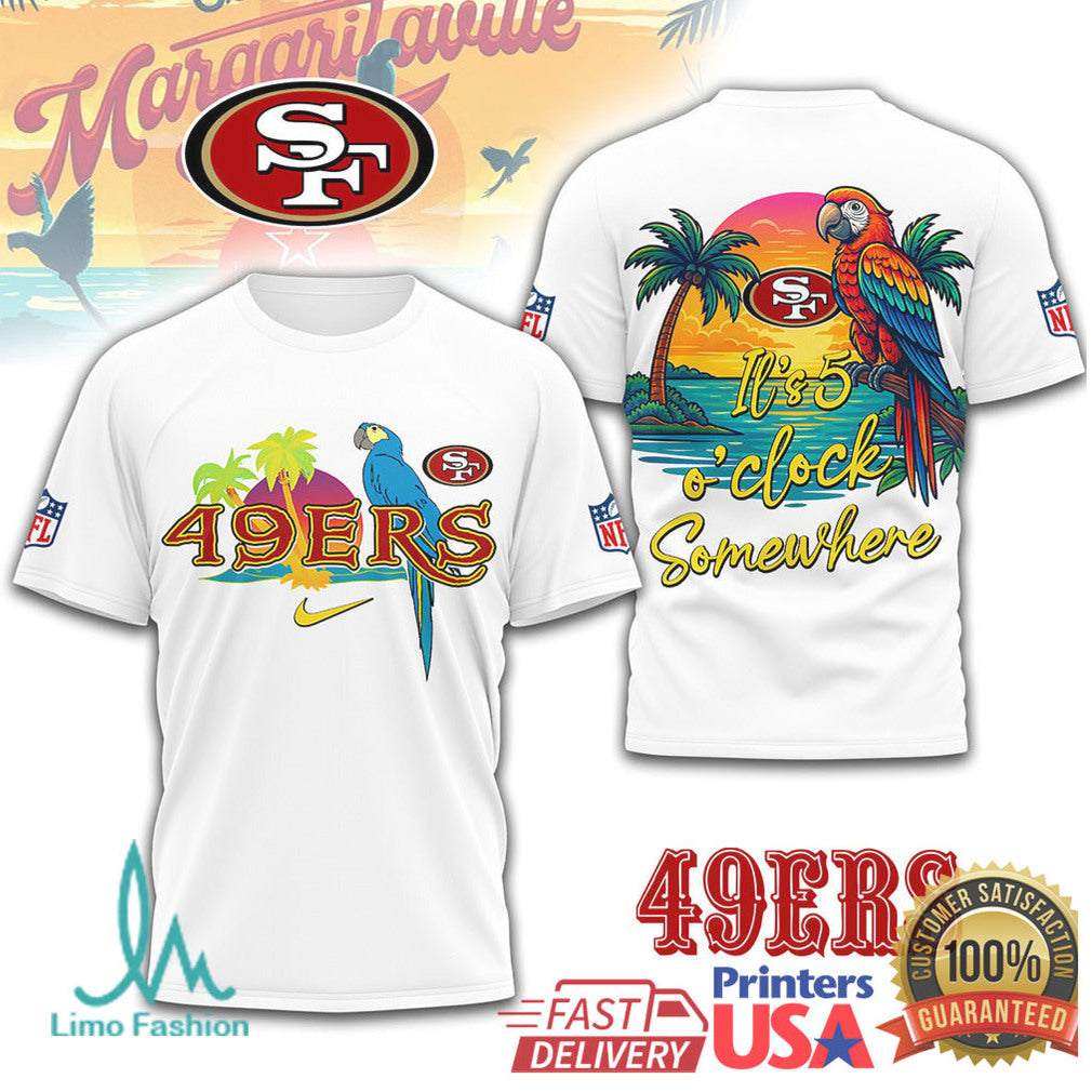 San Francisco 49ers Margaritaville It's 5 O'Clock Somewhere Parrot T Shirt - Limotees LLC