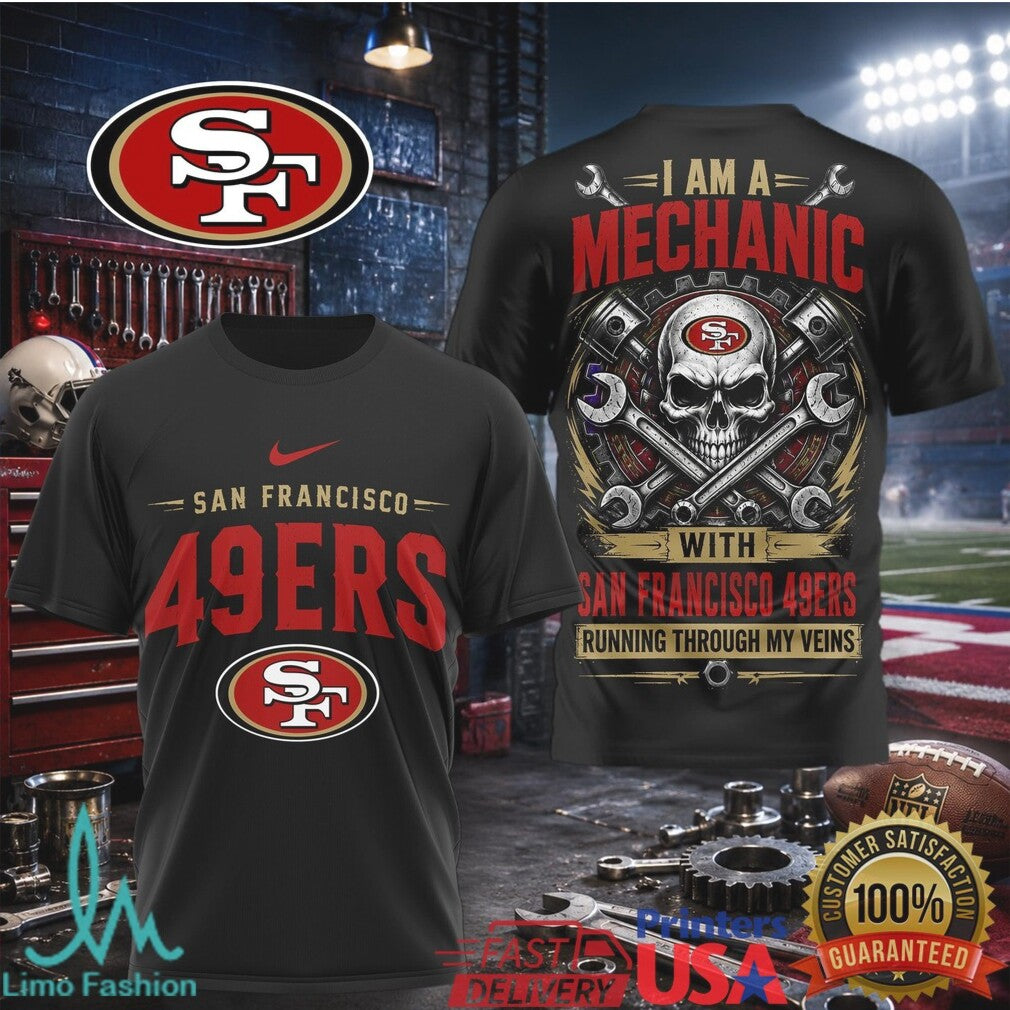 San Francisco 49ers Mechanic Skull Pistons T Shirt - Limotees LLC