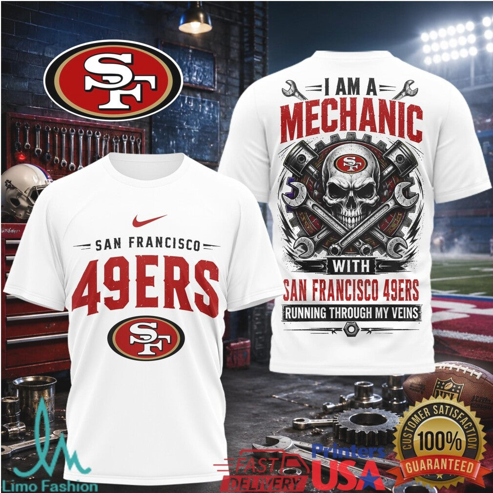 San Francisco 49ers Mechanic Skull Pistons T Shirt - Limotees LLC