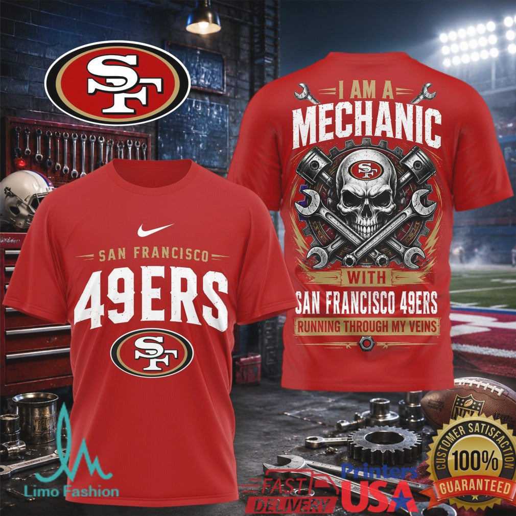 San Francisco 49ers Mechanic Skull Pistons T Shirt - Limotees LLC