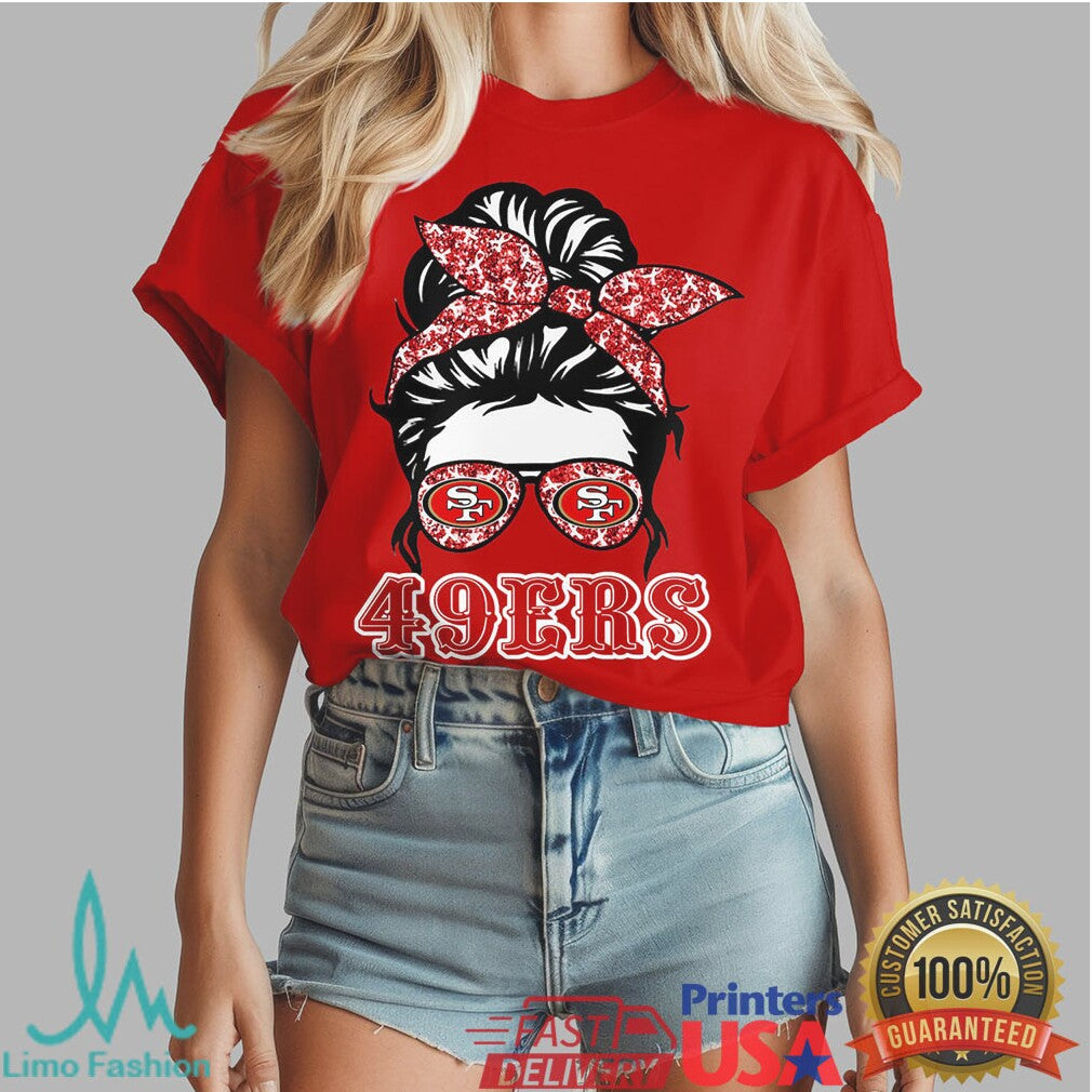 San Francisco 49ers Messy Bun Heart Disease Awareness Faith Hope Love T Shirt - Limotees LLC