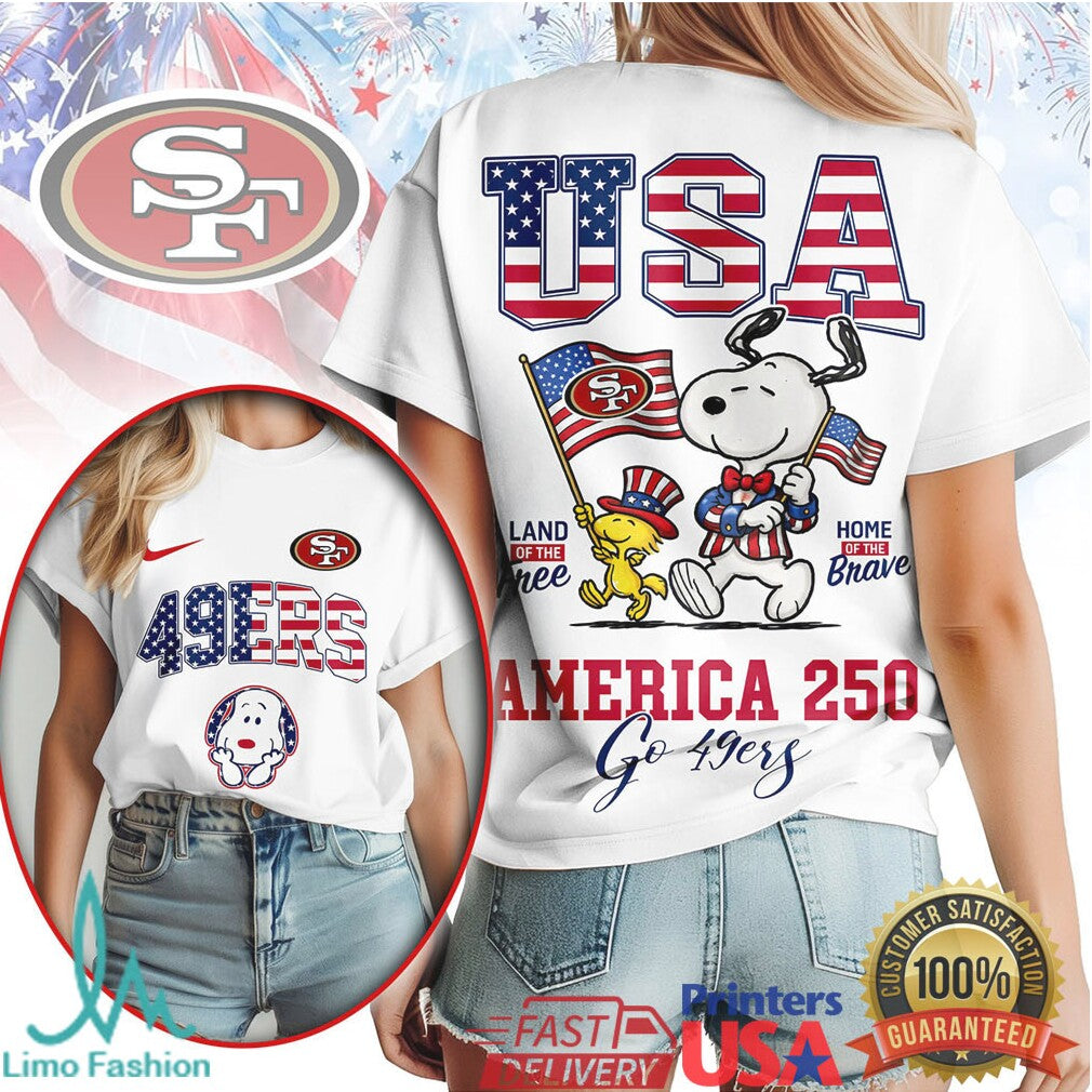 San Francisco 49ers Snoopy America 250 Land Of The Free T Shirt - Limotees LLC