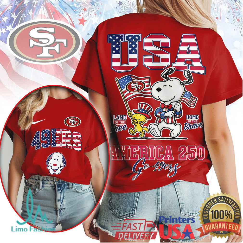 San Francisco 49ers Snoopy America 250 Land Of The Free T Shirt - Limotees LLC
