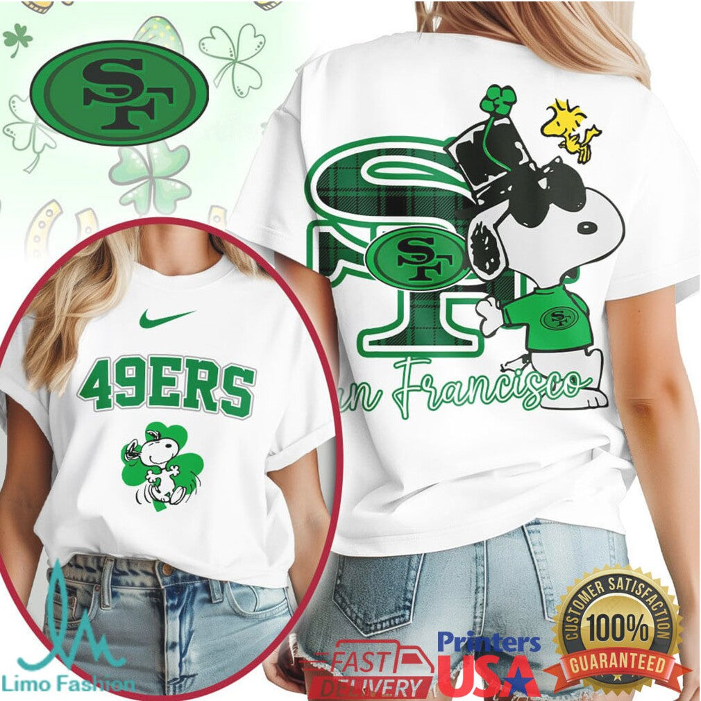 San Francisco 49ers St. Patrick's Day T Shirt Snoopy Clover Lucky Green - Limotees LLC