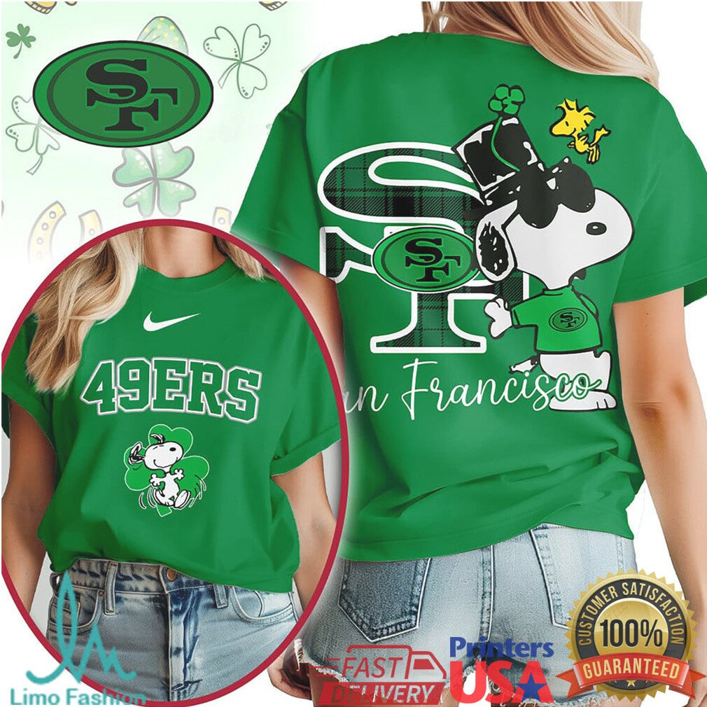 San Francisco 49ers St. Patrick's Day T Shirt Snoopy Clover Lucky Green - Limotees LLC