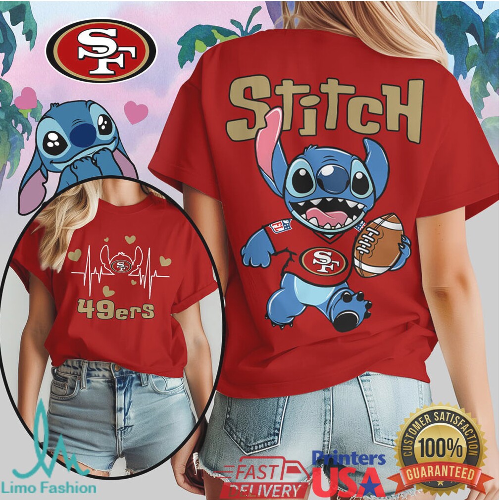 San Francisco 49ers Stitch Football Heartbeat Fan Shirt - Limotees LLC