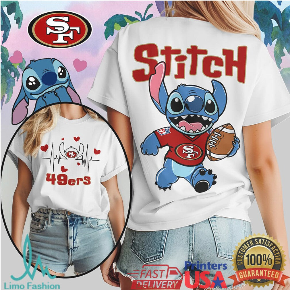 San Francisco 49ers Stitch Football Heartbeat Fan Shirt - Limotees LLC
