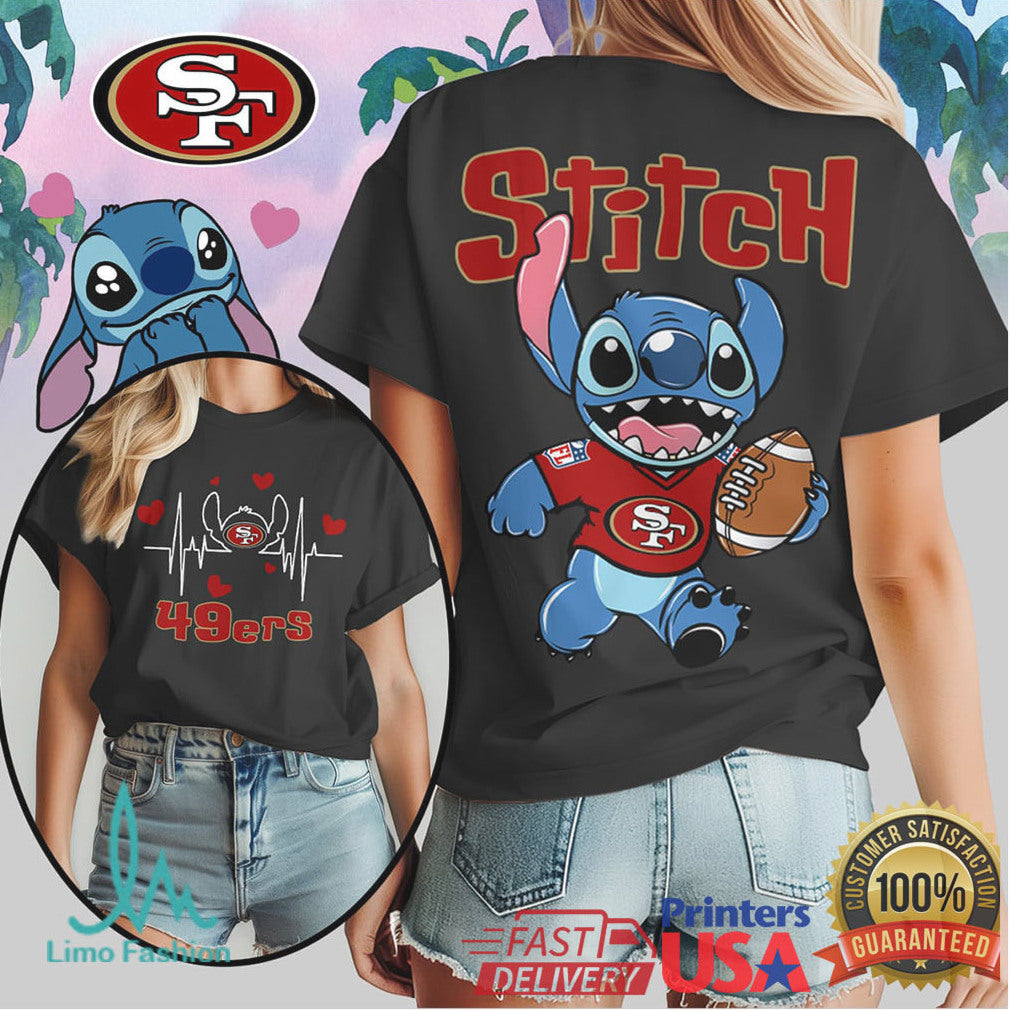 San Francisco 49ers Stitch Football Heartbeat Fan Shirt - Limotees LLC