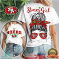 San Francisco 49ers Stoner Girl T Shirt Messy Bun Bandana Design - Limotees LLC