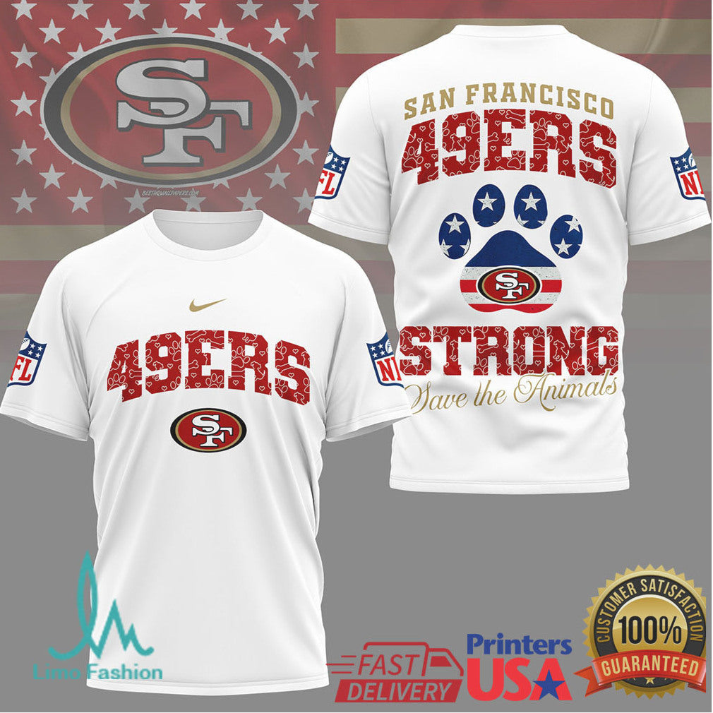 San Francisco 49ers Strong Save the Animals Paw Print NFL T Shirt - Limotees LLC