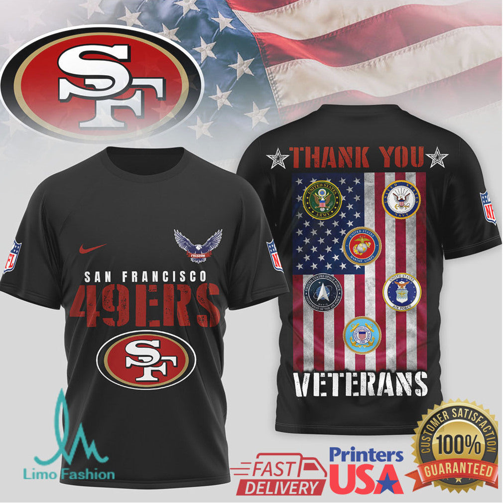 San Francisco 49ers Thank You Veterans Military Appreciation Black T Shirt - Limotees LLC