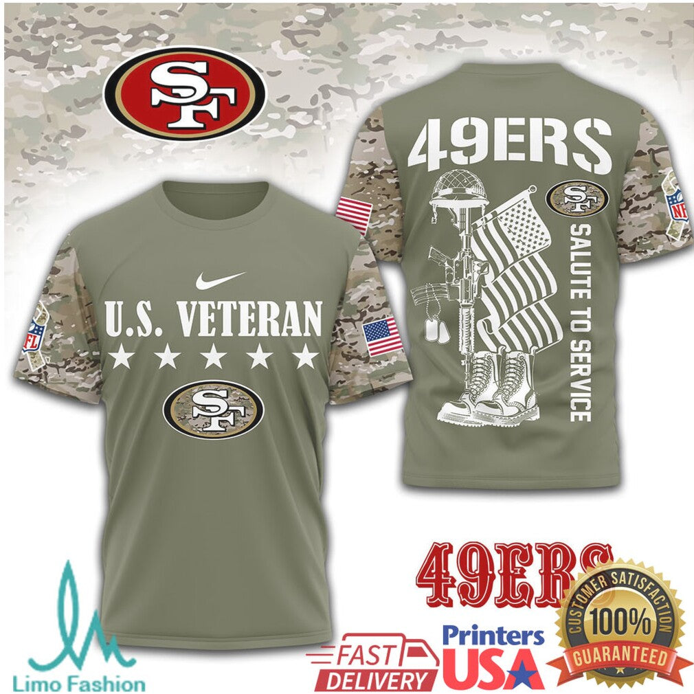 San Francisco 49ers U.S. Veteran Salute to Service Military Olive T Shirt - Limotees LLC