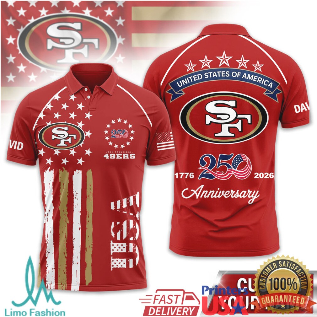 San Francisco 49ers USA 250th Anniversary Custom Name T Shirt - Limotees LLC