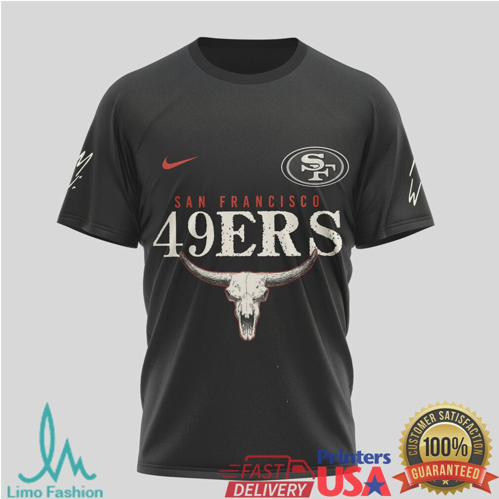 San Francisco 49ers Western Style Skull Shirt 49ers Distressed Flag Back Tee - Limotees LLC