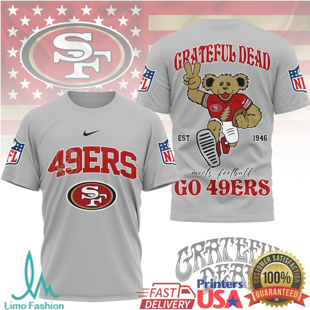 San Francisco 49ers x Grateful Dead Dancing Bear NFL Football T Shirt - Limotees LLC