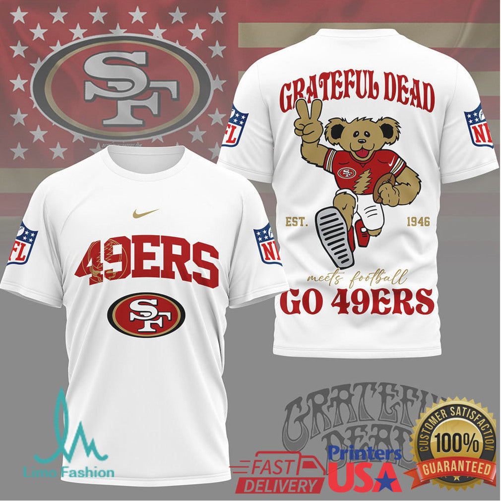 San Francisco 49ers x Grateful Dead Dancing Bear NFL Football T Shirt - Limotees LLC