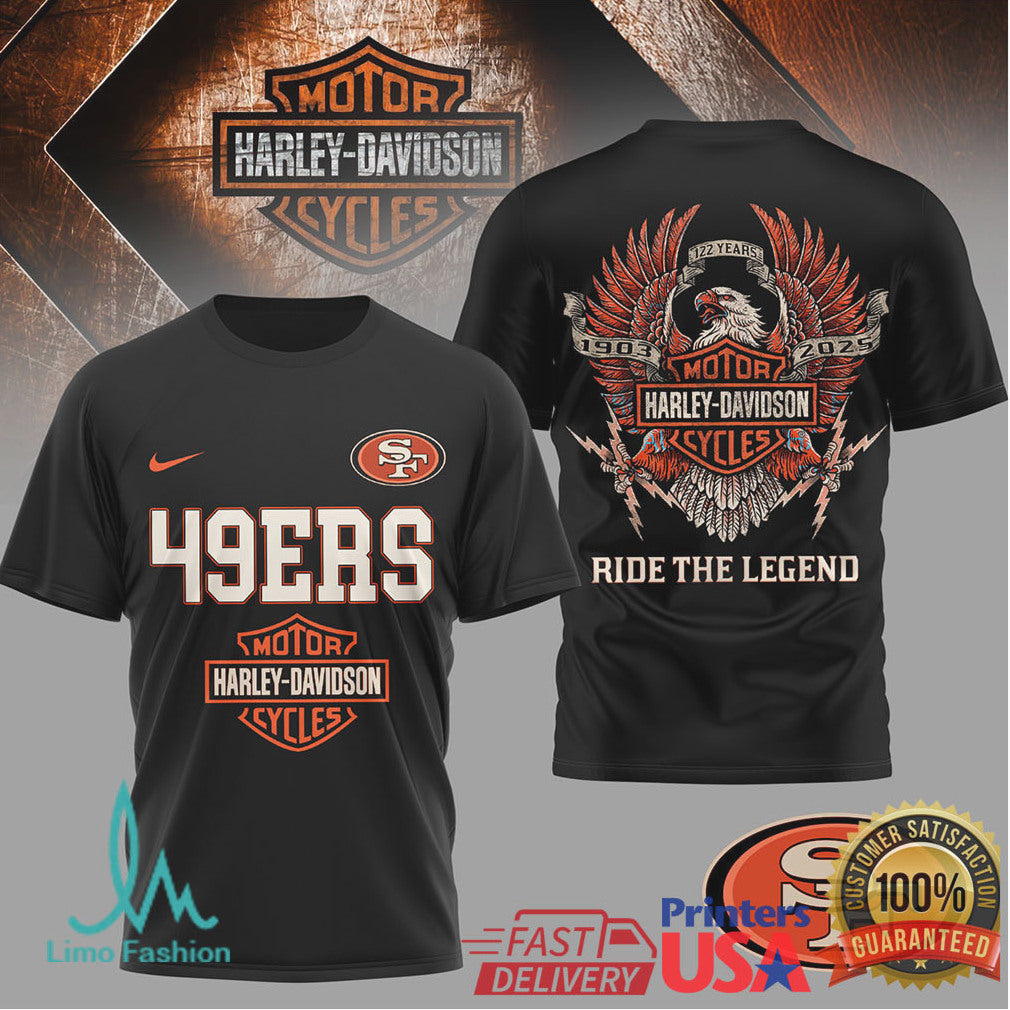 San Francisco 49ers x Harley Davidson “Ride The Legend” Biker Style T Shirt - Limotees LLC