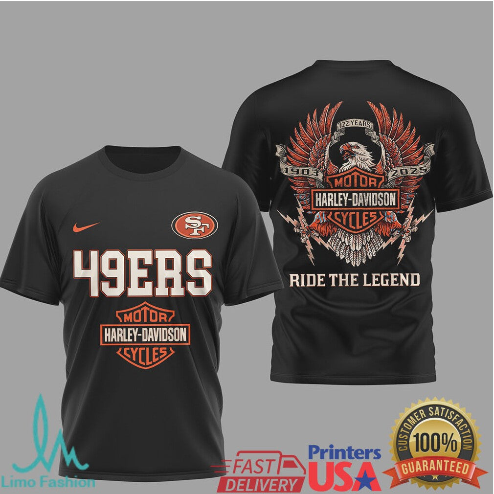 San Francisco 49ers x Harley Davidson “Ride The Legend” Biker Style T Shirt - Limotees LLC