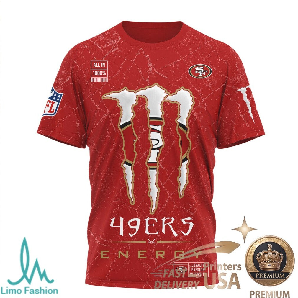 San Francisco Football Fans Monster Energy Nutrition Facts Red T Shirt - Limotees LLC