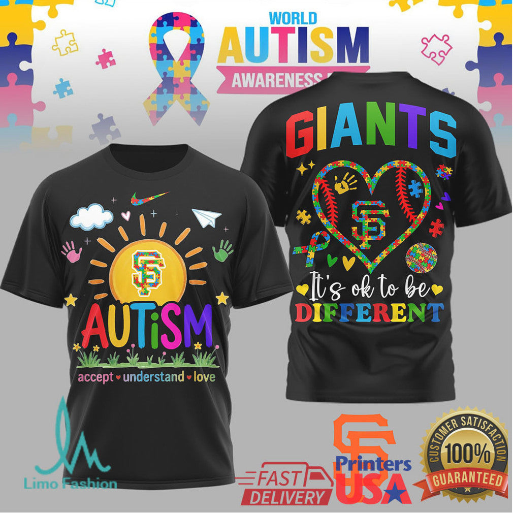 San Francisco Giants World Autism Awareness It's OK To Be Different T Shirt - Limotees LLC